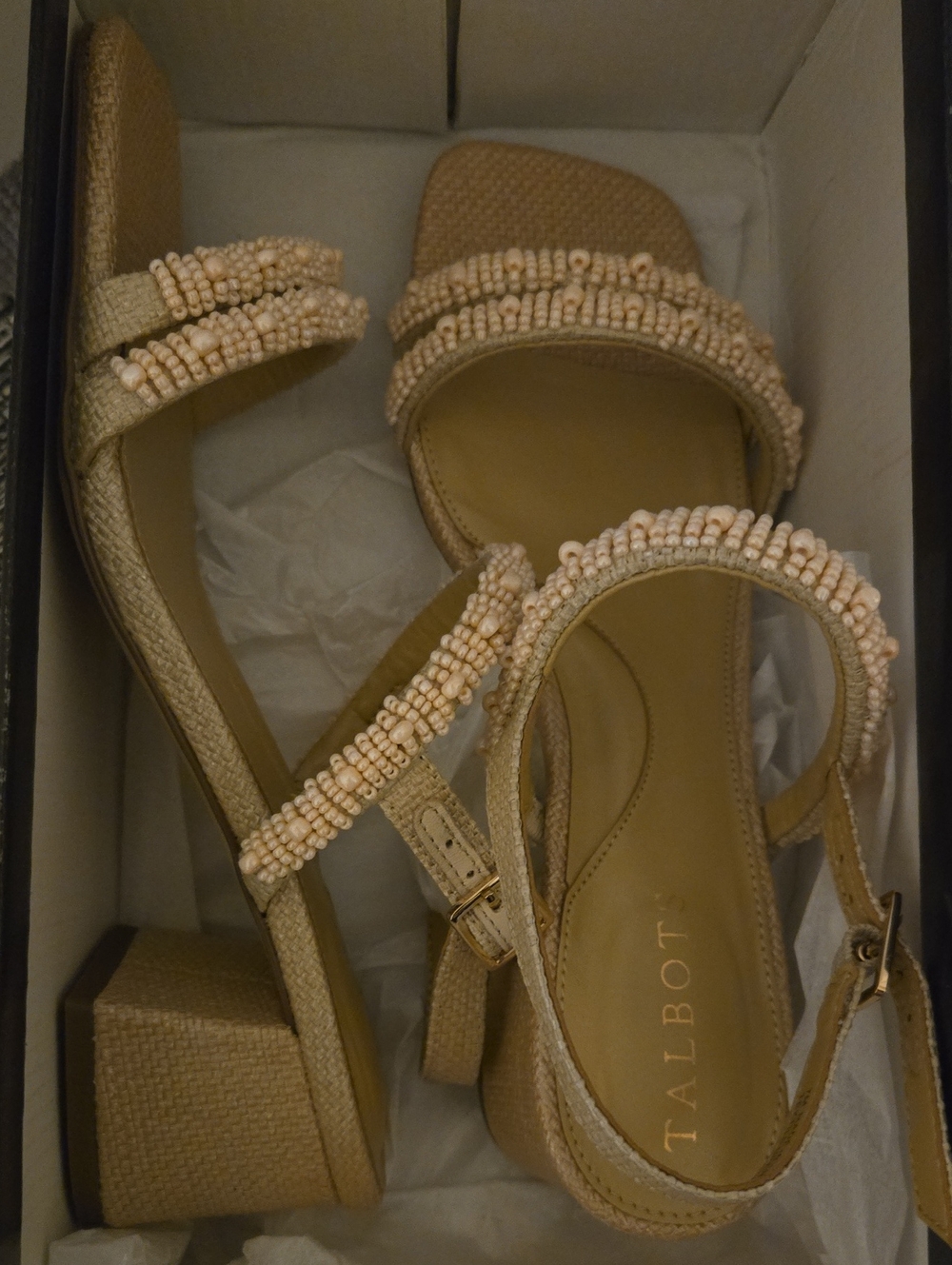 Talbots Beaded Strappy Sandals in Natural Gold Tone (Beige) called FAWN